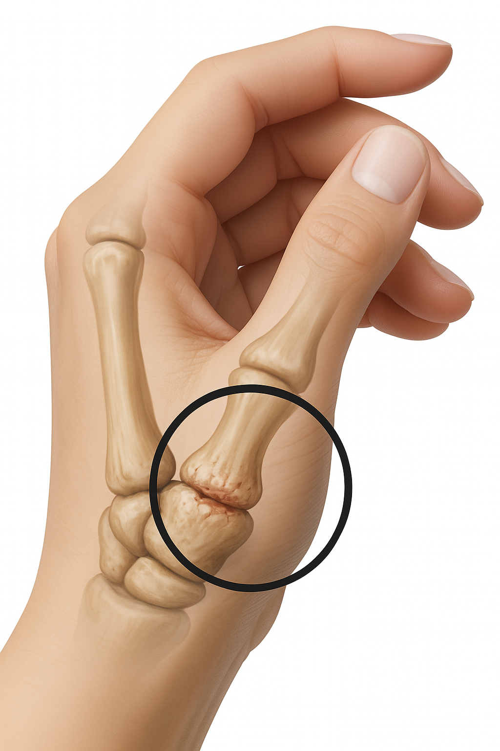 lokatie duimartrose illustratie op hand